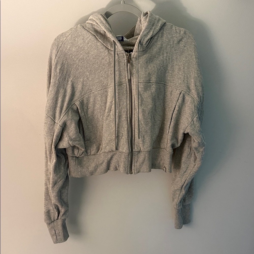 JoyLab Light Gray Cropped Zip Hoodie